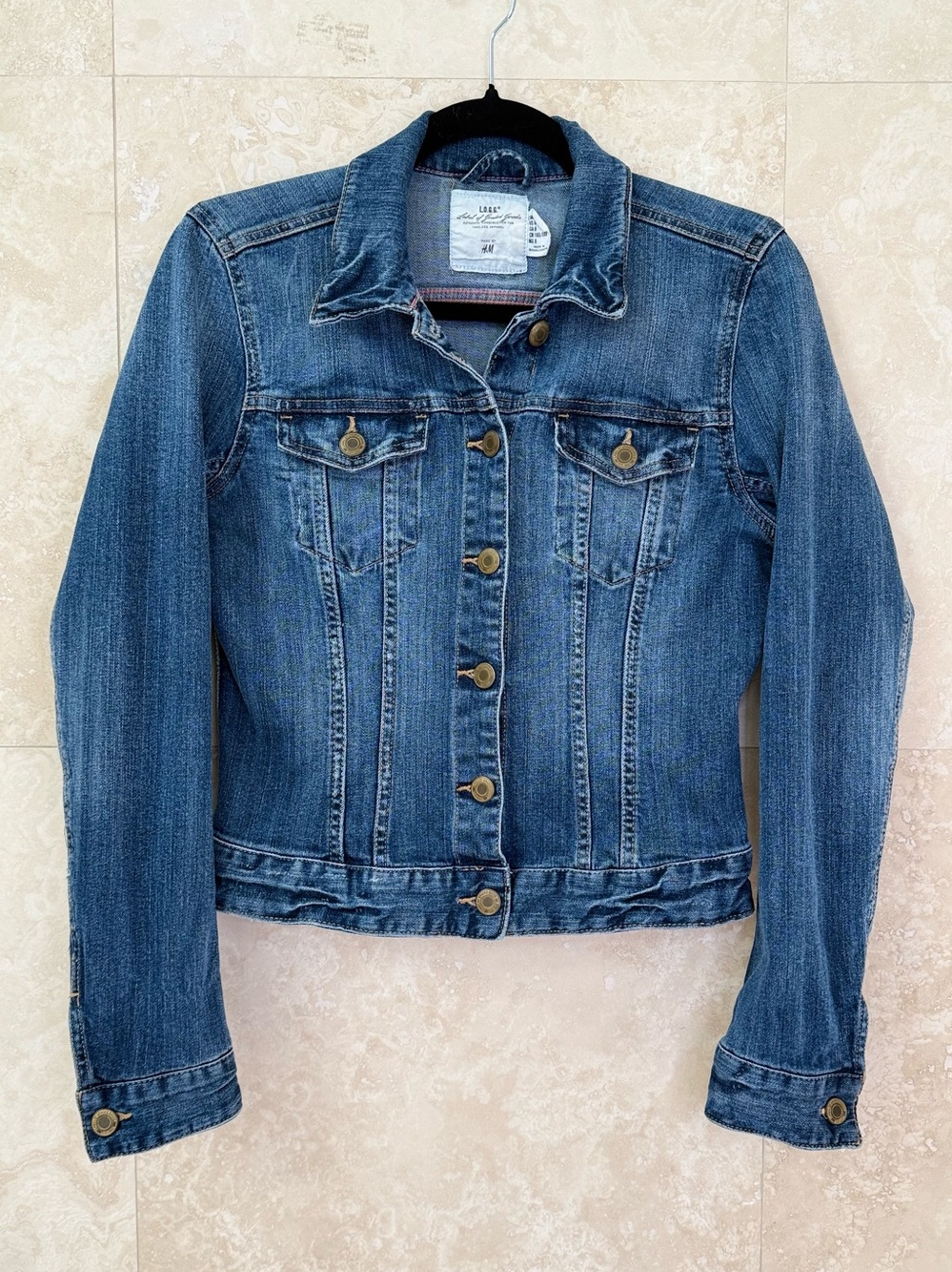H&M L.O.G.G. Blue Denim Button Front Jacket Size 8 EUC